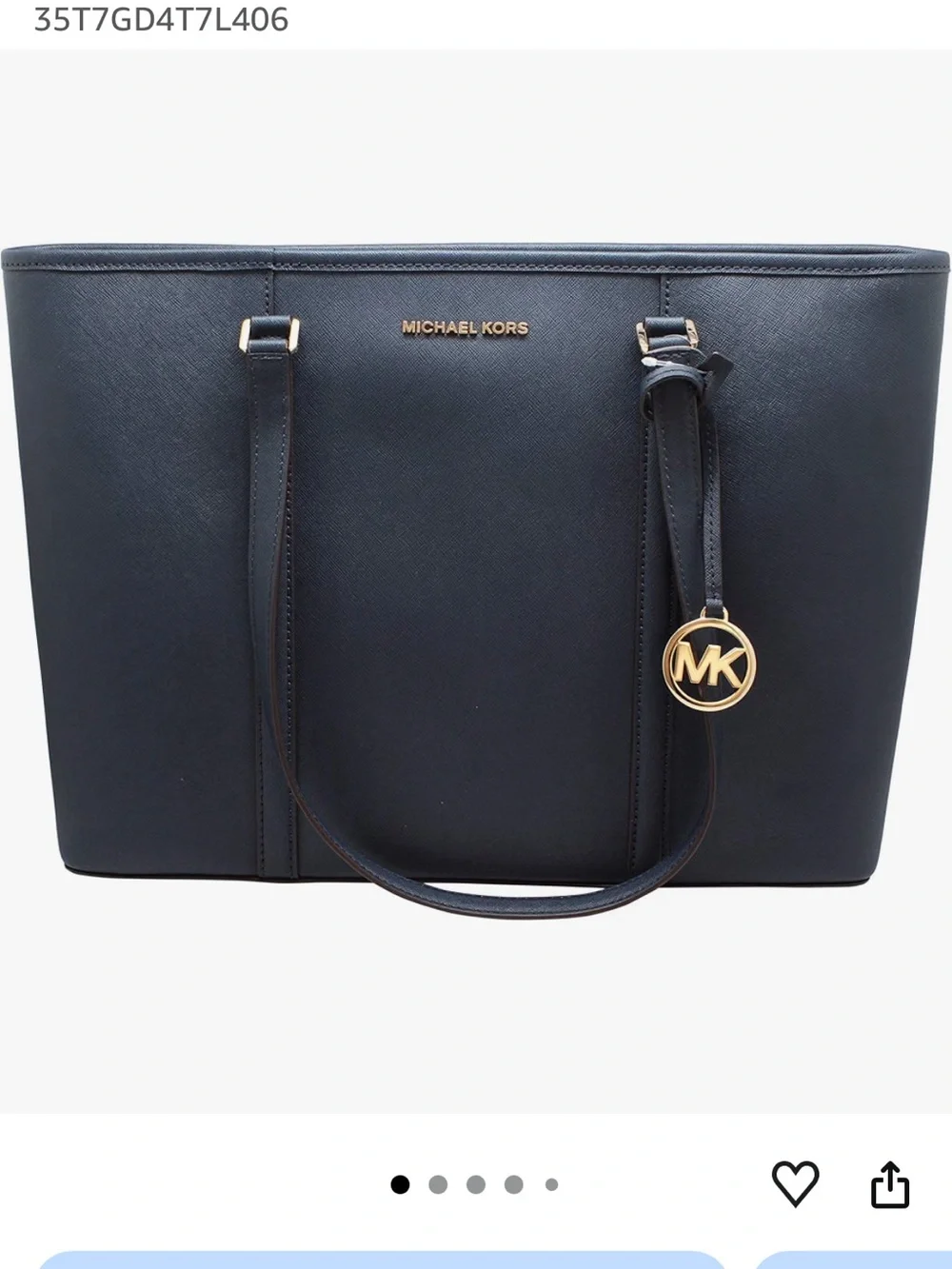 Michael Kors Blue Saffiano Leather Tote with Gold Hardware